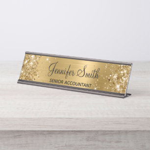 Porte-nom Pour Bureau Fille Glittery Faux Gold Foil