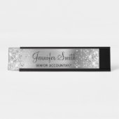 Porte-nom Pour Bureau Fille Glittery Faux Silver Foil (Devant)