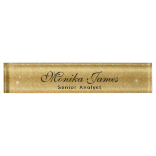 Porte-nom Pour Bureau Fille Glittery Gold Faux Light Pi