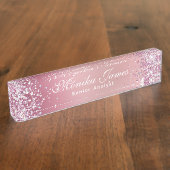 Porte-nom Pour Bureau Fille Glittery Holographique Faux Rose Gold Custom (Taille)