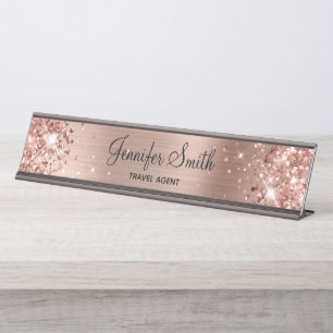 Porte-nom Pour Bureau Fille Glittery Rose Gold Foil