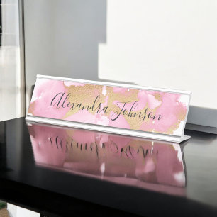 Porte-nom Pour Bureau Fille laveuse rose et or
