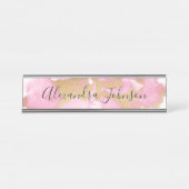 Porte-nom Pour Bureau Fille laveuse rose et or (Devant)