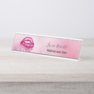 Porte-nom Pour Bureau Fille Office Rose lèvres et Parties scintillant