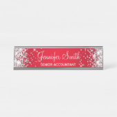 Porte-nom Pour Bureau Fille Parties scintillant argent brillant rouge dé (Devant)