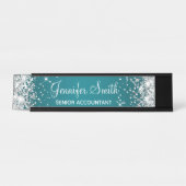 Porte-nom Pour Bureau Fille Parties scintillant Argent foncé Turquoise d (Devant)