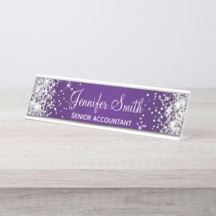 Porte-nom Pour Bureau Fille Parties scintillant Argent Royal Purple Grad