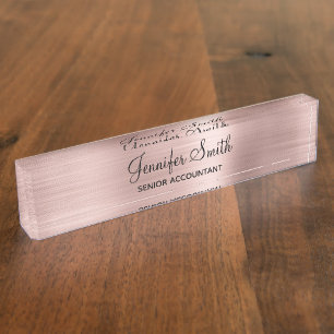 Porte-nom Pour Bureau Fille Rose Gold Faux Foil