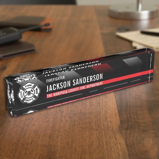 Porte-nom Pour Bureau Firefighter Thin Red Line Logo Fire Department