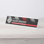 Porte-nom Pour Bureau Firefighter Thin Red Line Logo Fire Department (Devant)