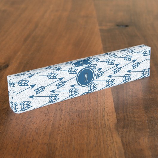 Porte-nom Pour Bureau Flèches tribales | Monogramme de marine (Taille)