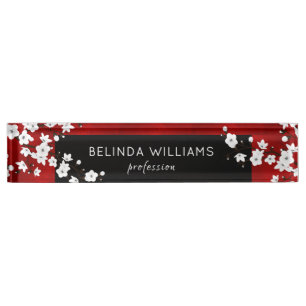 Porte-nom Pour Bureau Fleur Blanche Cerisier Fleur Rouge Salon Noir