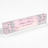 Porte-nom Pour Bureau Fleur de cerisier rose Argent