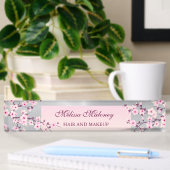 Porte-nom Pour Bureau Fleur de cerisier rose Argent