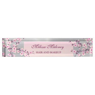 Porte-nom Pour Bureau Fleur de cerisier rose Argent