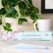 Porte-nom Pour Bureau Fleur de cerisier rose Turquoise