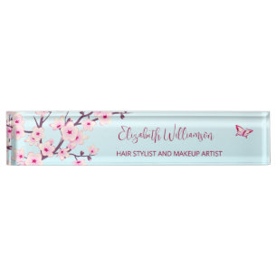 Porte-nom Pour Bureau Fleur de cerisier rose Turquoise