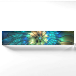 Porte-nom Pour Bureau Fleur de fantaisie lumineuse, fractale abstraite c