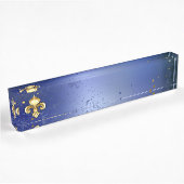 Porte-nom Pour Bureau Fleur de Lis dorée sur fond bleu
