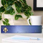 Porte-nom Pour Bureau Fleur de Lis dorée sur fond bleu
