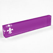 Porte-nom Pour Bureau Fleur de Lys violet et blanc