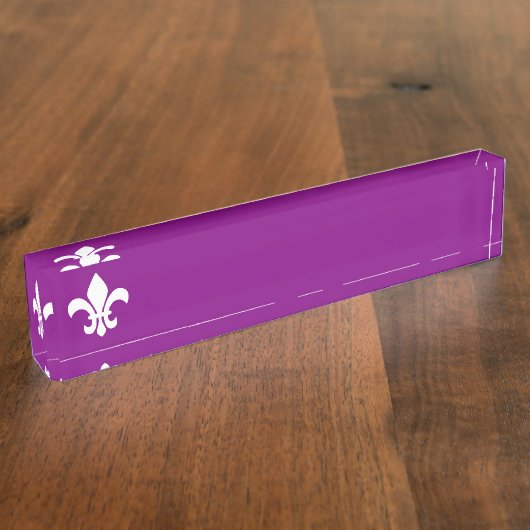 Porte-nom Pour Bureau Fleur de Lys violet et blanc (Taille)