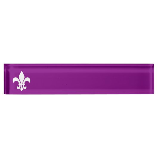 Porte-nom Pour Bureau Fleur de Lys violet et blanc (Devant)