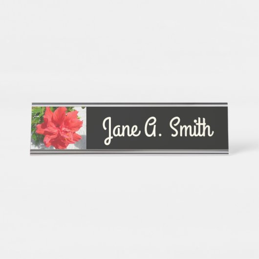 Porte-nom Pour Bureau Fleur d'Hibiscus Double Rouge (Devant)
