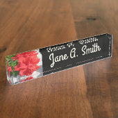 Porte-nom Pour Bureau Fleur double hibiscus rouge (Taille)