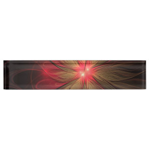 Porte-nom Pour Bureau Fleur fractale de fansy rouge