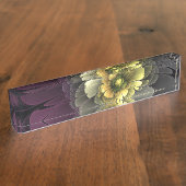 Porte-nom Pour Bureau Fleur fractale grise pourpre moderne abstraite (Taille)