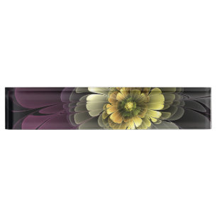 Porte-nom Pour Bureau Fleur fractale grise pourpre moderne abstraite