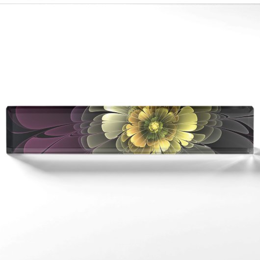 Porte-nom Pour Bureau Fleur fractale grise pourpre moderne abstraite (Devant)
