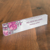 Porte-nom Pour Bureau Fleur métallique rose brillant Argent (Taille)