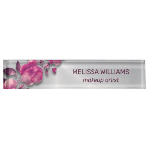 Porte-nom Pour Bureau Fleur métallique rose brillant Argent