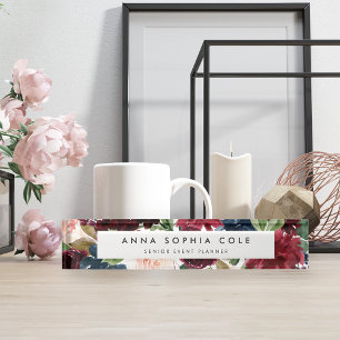Porte-nom Pour Bureau Fleur radieuse Floral d'aquarelle moderne