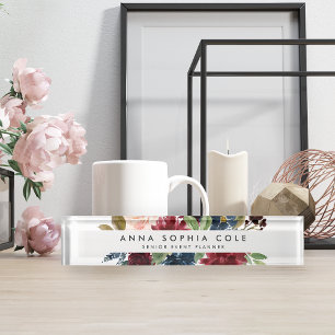Porte-nom Pour Bureau Fleur radieuse Floral d'aquarelle moderne
