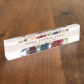 Porte-nom Pour Bureau Fleur radieuse | Floral d'aquarelle moderne (Taille)