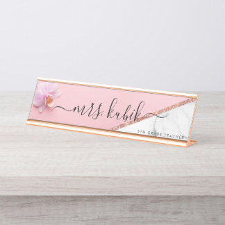 Porte-nom Pour Bureau Fleur rose Personnalisé Bureau de l'enseignant Nom