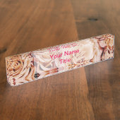 Porte-nom Pour Bureau Fleur rose rose faite sur commande de plaque (Taille)
