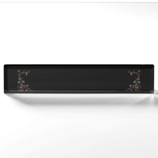Porte-nom Pour Bureau Fleurs Art Déco sur fond noir (Devant)
