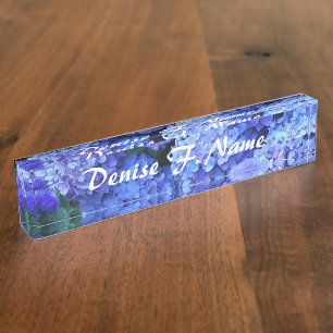 Porte-nom Pour Bureau Fleurs bleu Hydrangea Personnalisées Florales