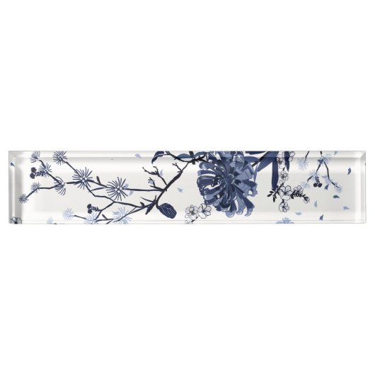 Porte-nom Pour Bureau Fleurs bleues (Devant)