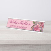 Porte-nom Pour Bureau Fleurs Dahlia roses (Devant)