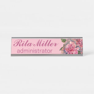 Porte-nom Pour Bureau Fleurs Dahlia roses