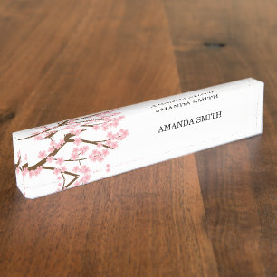Porte-nom Pour Bureau Fleurs de cerises simples et élégantes Sakura Tree