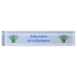 Porte-nom Pour Bureau Fleurs de Jacinthe Bleue pour Garçon Personnalisé 