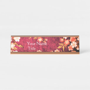 PORTE-NOM POUR BUREAU FLEURS DE PRINTEMPS BLANC ROSE, FLORALES ROUGES AN