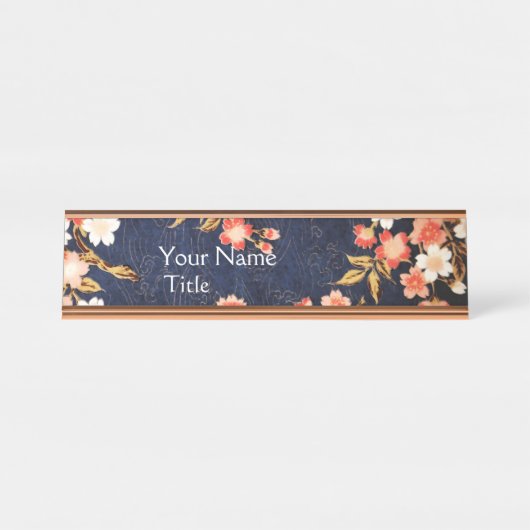 PORTE-NOM POUR BUREAU FLEURS DE PRINTEMPS ROUGE ROSE BLANC, FLORALES BLE (Devant)