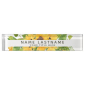 Porte-nom Pour Bureau Fleurs de soleil brillantes Floral Botanique Blanc (Devant)